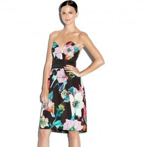 Milly Dress Exclusive Paper Floral Print Luxurious Tuck Black Strapless Cocktail